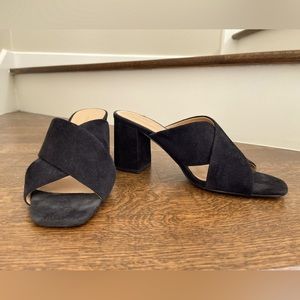 Banana Republic Black Suede Criss Cross  lock Heeled Mules size 8